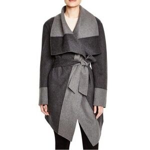 Diane Von Furstenberg Mackenzie Grey Colorblock Reversible Wrap Wool Coat- Sz M